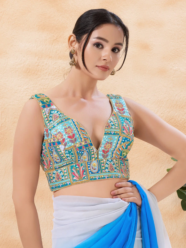 Multi Georgette Position Print Blouse - Front View | Samyak Fashion