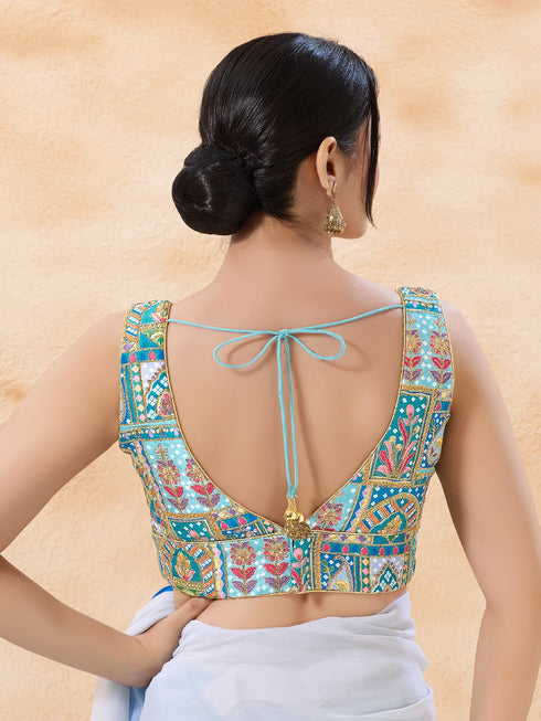 Multi Georgette Position Print Blouse - Side View | Samyak Fashion