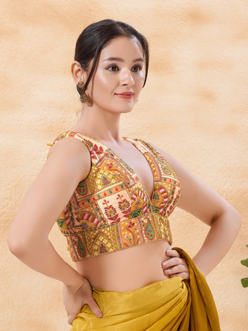 Multi Georgette Position Print Blouse - Back View | Samyak Fashion