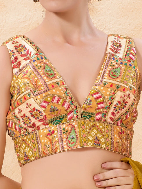 Multi Georgette Position Print Blouse - Detail View | Samyak Fashion