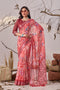 Multi Linen Cotton Party Wear Saree With Blouse - Front View | Samyak Fashion