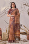 Multi Linen Cotton Party Wear Saree With Blouse - Front View | Samyak Fashion