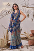 Multi Linen Cotton Party Wear Saree With Blouse - Back View | Samyak Fashion