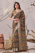 Multi Linen Cotton Party Wear Saree With Blouse - Back View | Samyak Fashion