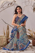 Multi Linen Cotton Party Wear Saree With Blouse - Detail View | Samyak Fashion