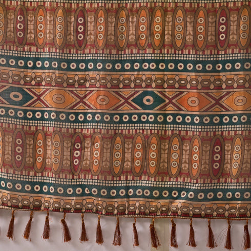 Multi Linen Cotton Party Wear Saree With Blouse - Front View | Samyak Fashion