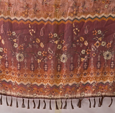 Multi Linen Cotton Party Wear Saree With Blouse - Front View | Samyak Fashion