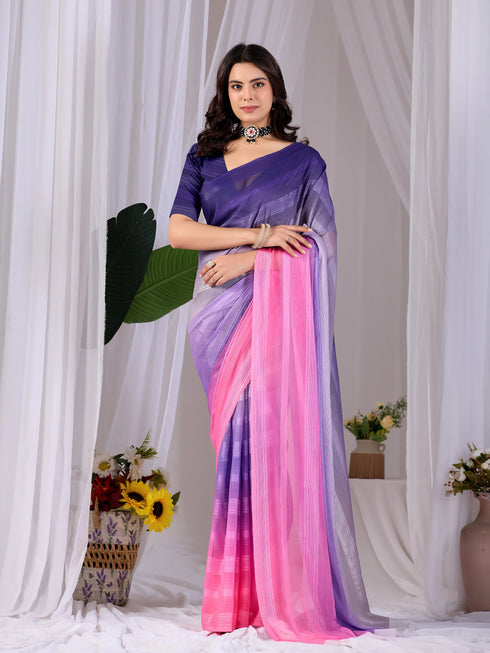 Multi Monsoon Georgette Silk Party Wear Saree With Blouse - Front View | Samyak Fashion