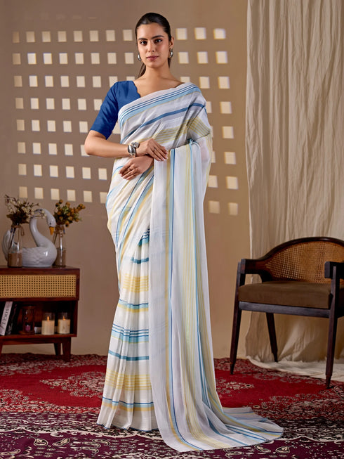 Multi Monsoon Georgette Silk Party Wear Saree With Blouse - Front View | Samyak Fashion