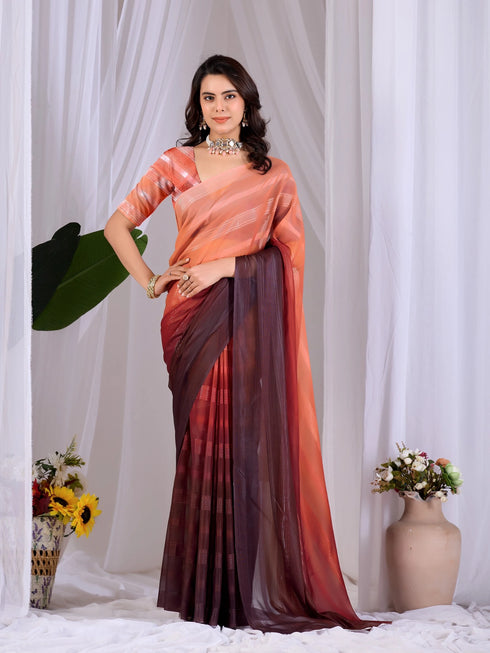 Multi Monsoon Georgette Silk Party Wear Saree With Blouse - Front View | Samyak Fashion