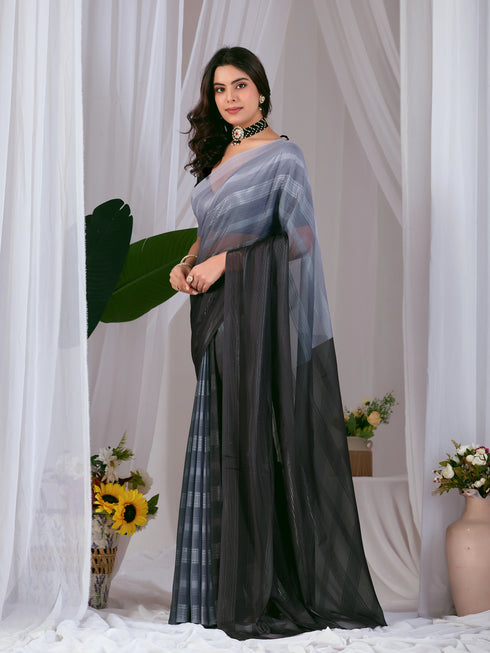Multi Monsoon Georgette Silk Party Wear Saree With Blouse - Back View | Samyak Fashion
