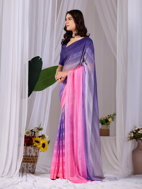 Multi Monsoon Georgette Silk Party Wear Saree With Blouse - Back View | Samyak Fashion