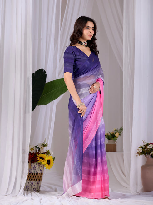 Multi Monsoon Georgette Silk Party Wear Saree With Blouse - Side View | Samyak Fashion