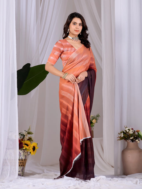 Multi Monsoon Georgette Silk Party Wear Saree With Blouse - Side View | Samyak Fashion