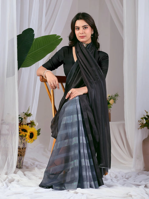Multi Monsoon Georgette Silk Party Wear Saree With Blouse - Detail View | Samyak Fashion