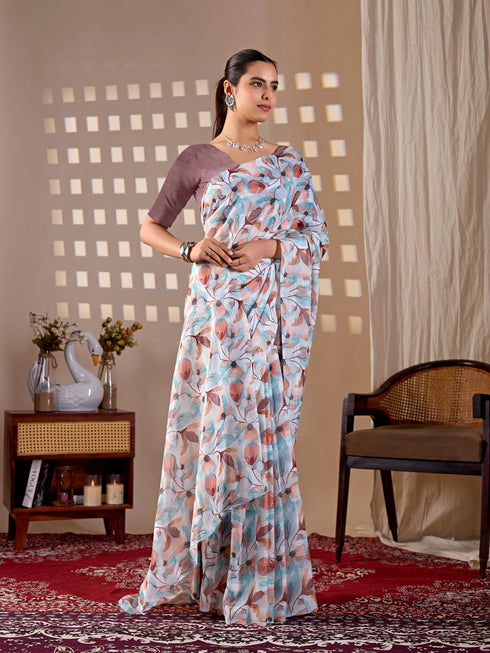 Multi Monsoon Georgette Silk Party Wear Saree With Blouse - Detail View | Samyak Fashion