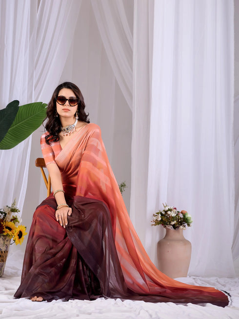 Multi Monsoon Georgette Silk Party Wear Saree With Blouse - Detail View | Samyak Fashion