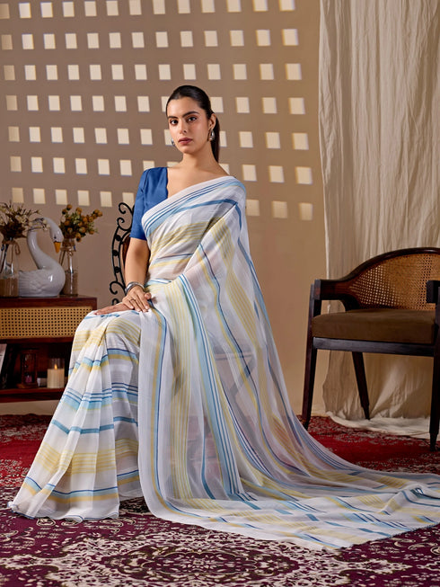 Multi Monsoon Georgette Silk Party Wear Saree With Blouse - Close-up View | Samyak Fashion