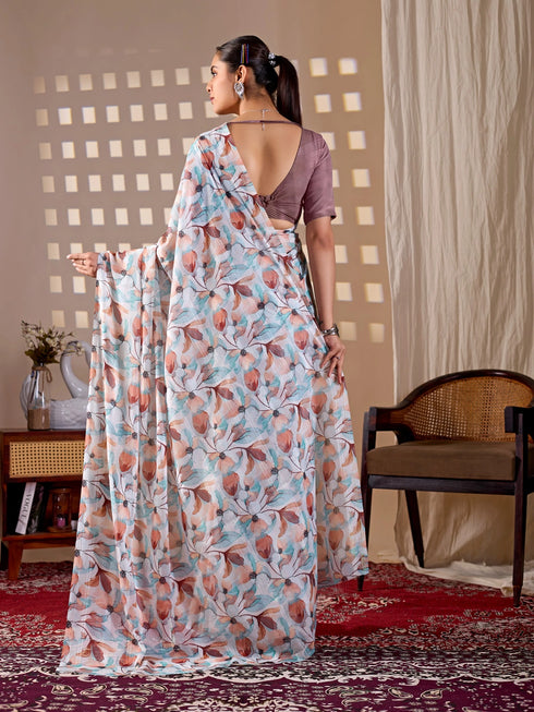 Multi Monsoon Georgette Silk Party Wear Saree With Blouse - Full View | Samyak Fashion