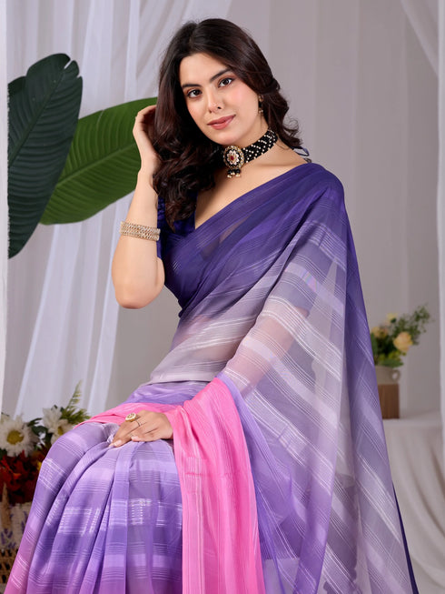 Multi Monsoon Georgette Silk Party Wear Saree With Blouse - Styled View | Samyak Fashion