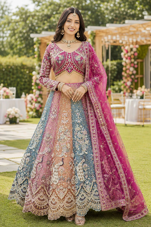 Multi Real Premium Net Lehenga Choli - Front View | Samyak Fashion