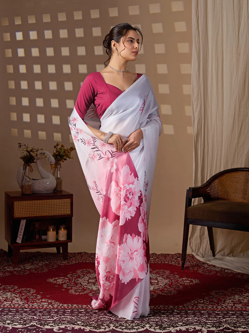 Multi Soft Satin Georgette Saree With Blouse - Close-up View | Samyak Fashion