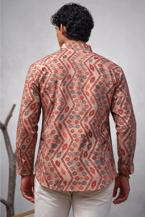 Multicolor Linen Mens Short Kurta - Back View | Samyak Fashion