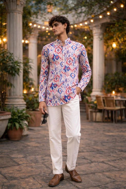 Multicolor Linen Mens Short Kurta - Side View | Samyak Fashion