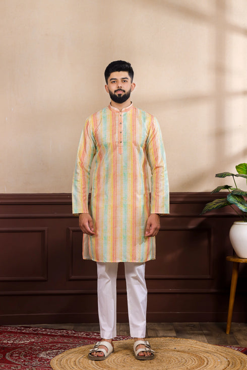 Multy Art Silk Mens Kurta With Payjama - Front View | Samyak Fashion