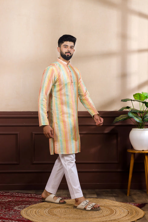 Multy Art Silk Mens Kurta With Payjama - Close-up View | Samyak Fashion