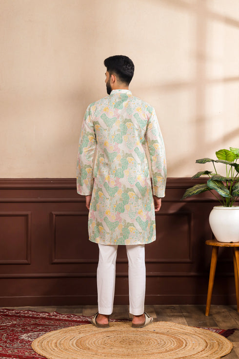 Multy Art Silk Mens Kurta With Payjama - Back View | Samyak Fashion