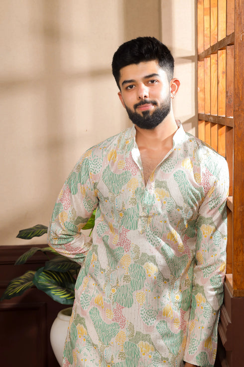 Multy Art Silk Mens Kurta With Payjama - Side View | Samyak Fashion