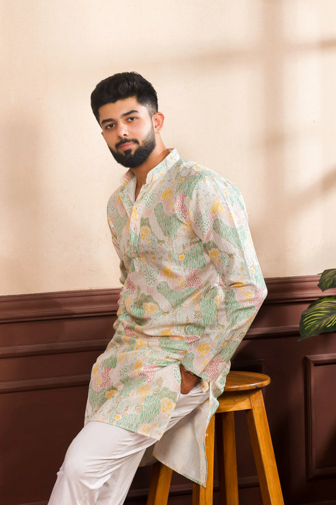 Multy Art Silk Mens Kurta With Payjama - Close-up View | Samyak Fashion