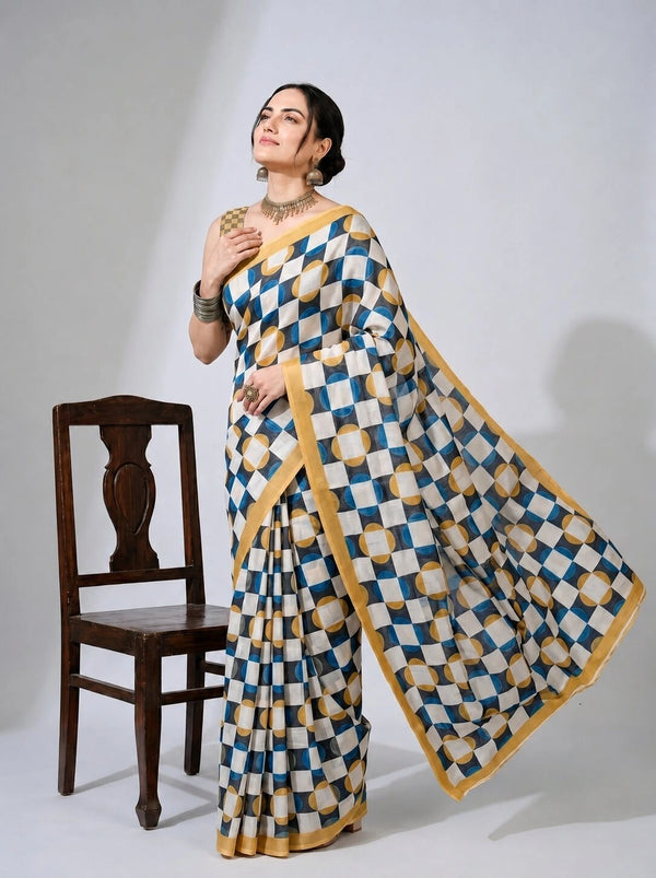 Multy Satin Saree With Blouse - Front View | Samyak Fashion