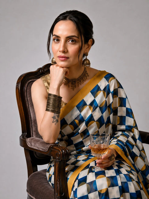 Multy Satin Saree With Blouse - Side View | Samyak Fashion