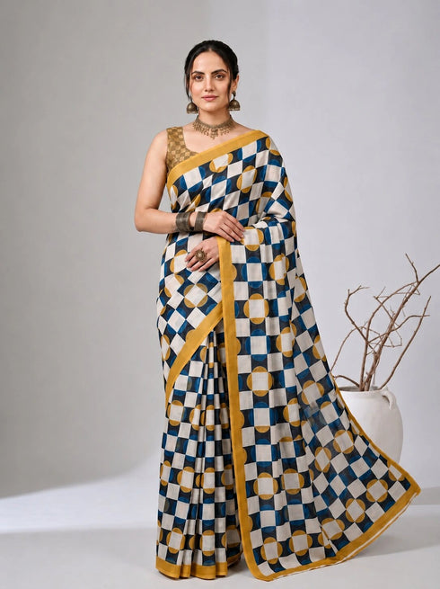 Multy Satin Saree With Blouse - Detail View | Samyak Fashion