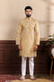 Mustard Art Silk Mens Kurta With Payjama - Front View | Samyak Fashion