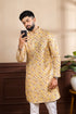 Mustard Art Silk Mens Kurta With Payjama - Side View | Samyak Fashion