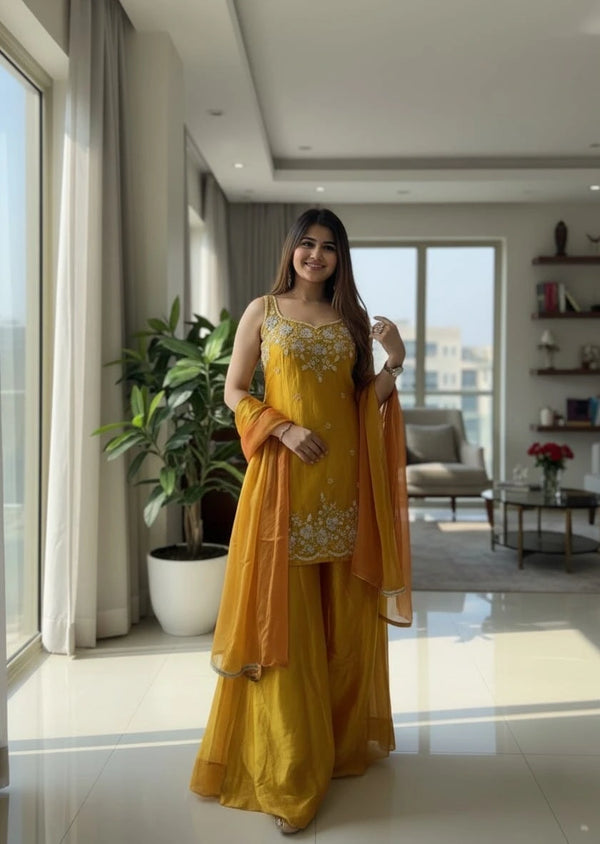 Mustard Chartin Salwar Suits - Front View | Samyak Fashion