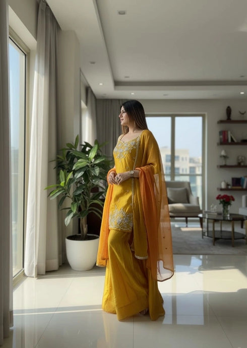 Mustard Chartin Salwar Suits - Side View | Samyak Fashion