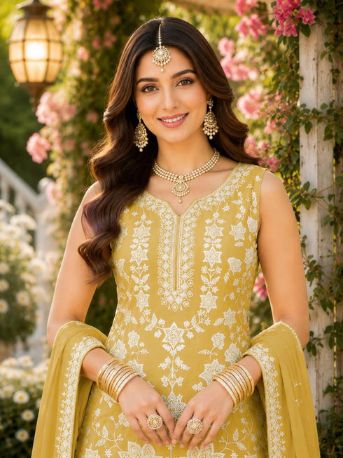 Mustard Chiffon Sharara - Back View | Samyak Fashion
