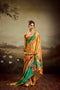 Mustard Jacquard Elegant Party Wear Saree Collection With Blouse - Front View | Samyak Fashion