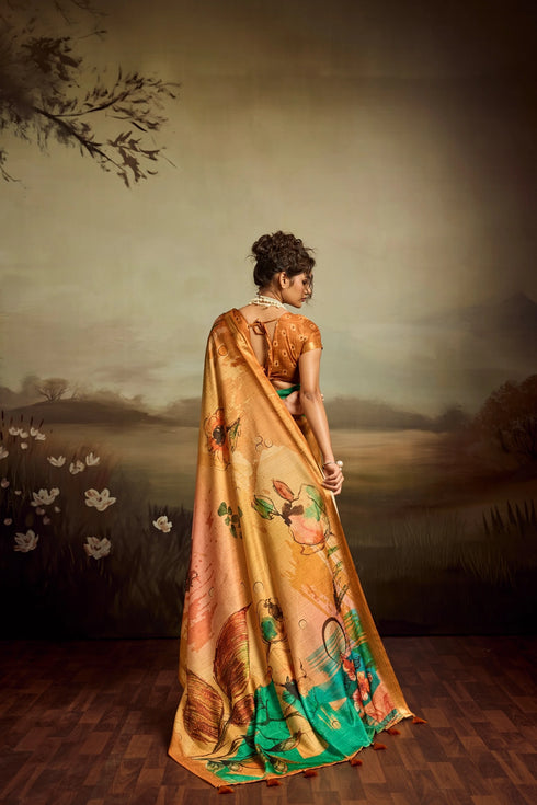 Mustard Jacquard Elegant Party Wear Saree Collection With Blouse - Detail View | Samyak Fashion