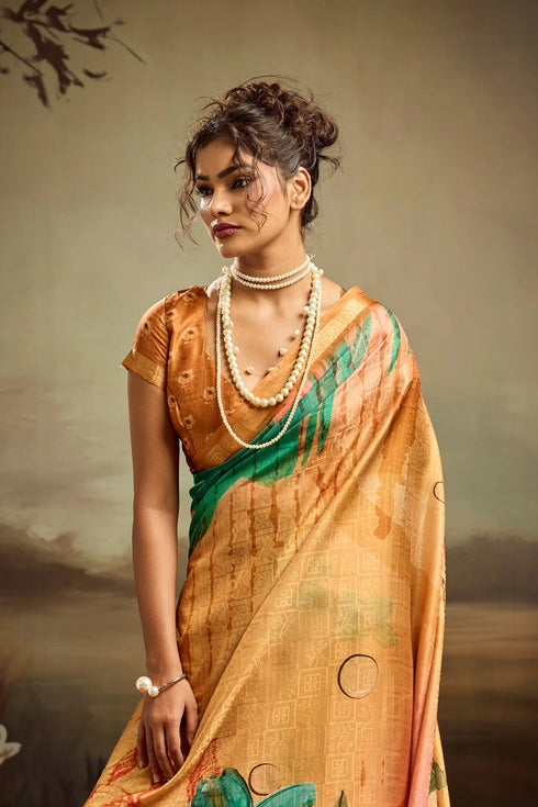 Mustard Jacquard Elegant Party Wear Saree Collection With Blouse - Full View | Samyak Fashion
