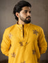 Mustard Linen Mens Kurta With Payjama - Side View | Samyak Fashion