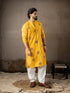 Mustard Linen Mens Kurta With Payjama - Close-up View | Samyak Fashion
