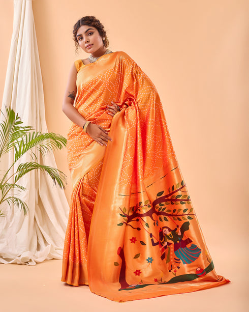 Mustard Pure Silk Party Wear Saree With Blouse - Back View | Samyak Fashion