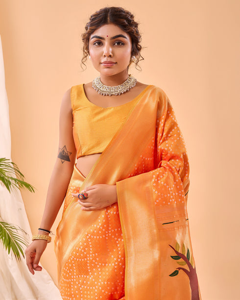 Mustard Pure Silk Party Wear Saree With Blouse - Detail View | Samyak Fashion