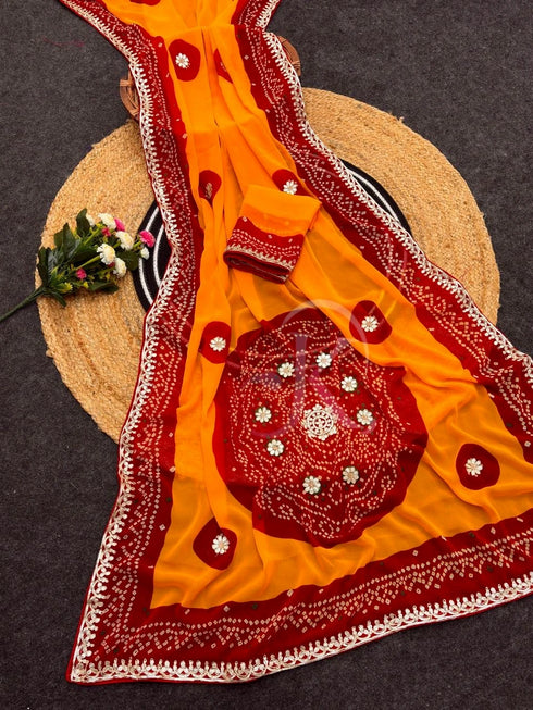 Mustard Pure Soft Cyc Georgette Saree With Blouse - Back View | Samyak Fashion