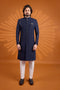 Navy Blue Computer Thread Work On Georgette Mens Premium Men's Sherwani - Front View | Samyak Fashion